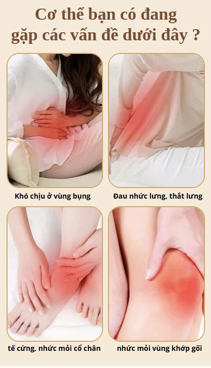 Hình minh họa cảm giác khó chịu ở bụng, lưng, cổ chân và đầu gối